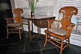 Drop leaf table and oak chairs