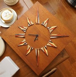 Vintage walnut and tile wall clock