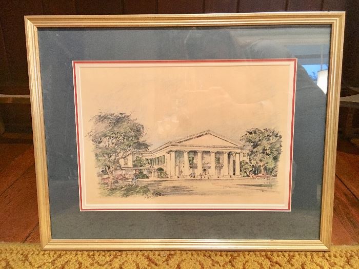 Original A. Hays Town colored perspective elevation hand drawn and colored