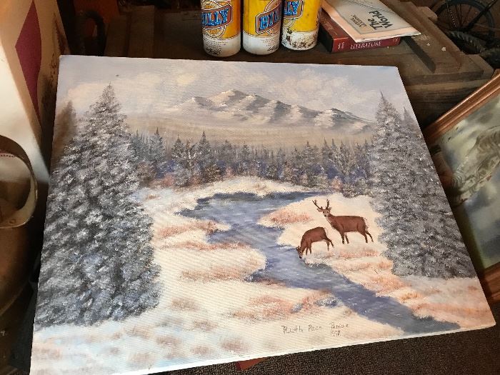 Hand painted canvas of deer