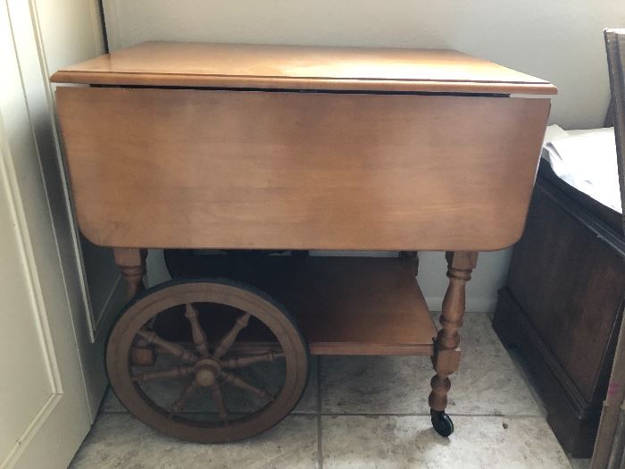 Antique beverage bar cart with tray 