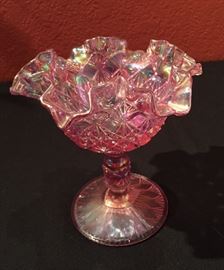 Fenton Carnival Glass Rose Colored Candy Dish