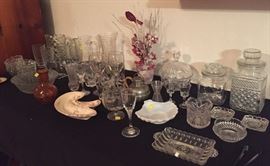 Assorted Glassware, Half Sea Shell Milk Glass, Lil Winter Tree with Cardinal Burst of Spring