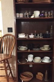Swivel Bar Stool, Assorted Kitchen Items, Baskets