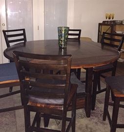 Round Dinette with Six Chairs, Sides Drop to Become Square with Center Lazy Susan