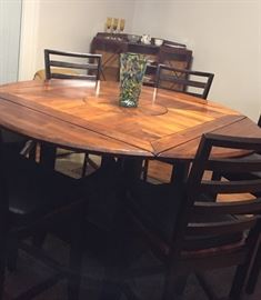 Round Dinette with Six Chairs, Sides Drop to Become Square with Center Lazy Susan