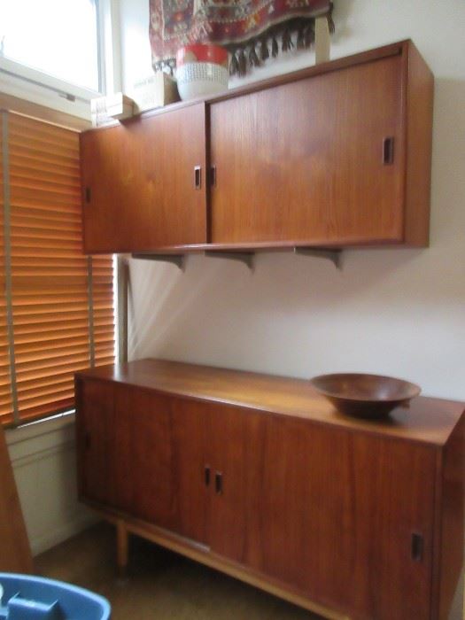 MCM teak buffet and hanging cabinet by