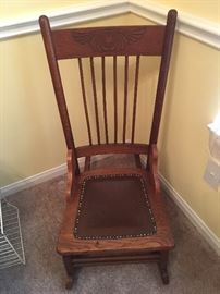 Antique circa 1930's Oak Rocking Chair w/ Leather Seat - ORIGINAL!