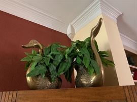 large brass swan planters