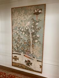 Large hand painted panel with bamboo frame