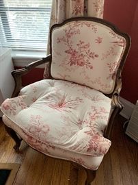 Several upholstered toile chairs