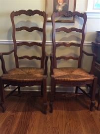 French arm chairs with woven rush seats
