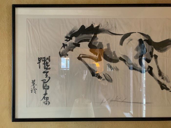 Jumping Horse Calligraphy on Silk