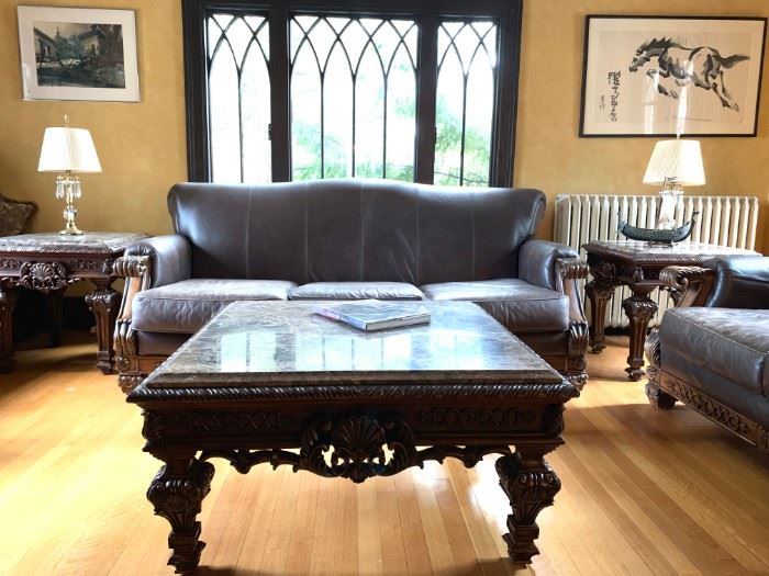 Living Room Set with Heavily Carved Frame