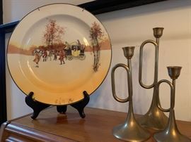 Royal Doulton Plate, Brass Candlesticks