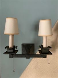 Arts and Crafts Wrought Iron Double Light Sconce
