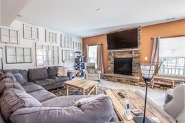 Collection of vintage windows, sofa, end table