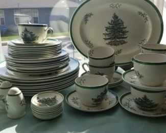 set of Spode Christmas dishes ,service 4 six with glasses and cookie server