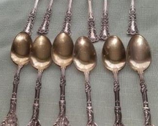 2 sets of sterling demitasse coffee spoons with gold wash
