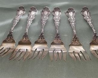 Six heavy sterling salad forks Gorham Versailles