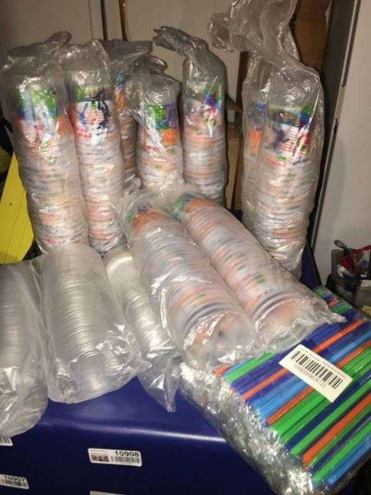 250 Plastic 12oz Cups w Lids and Straws Colorfu ...