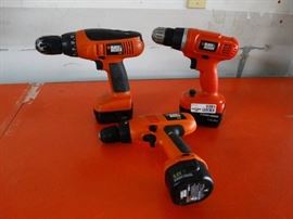 3 Black and Decker cordless drills, 9.6, 12, 14.4v ...