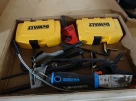 Allen wrenches,puddy knife, dewalt cases, wire b ...