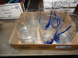 Glass drinking cups.