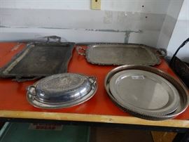 Silver plate serving trays.