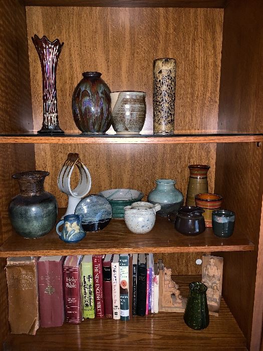 Pottery, books, bookends