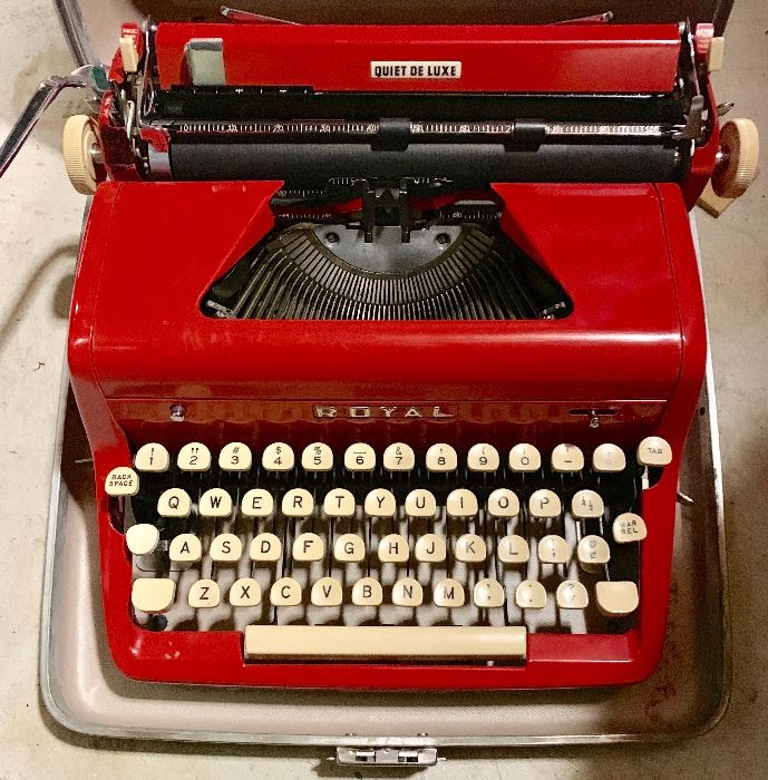 1955 Red Royal Quiet Deluxe Portable Manual Typewriter.  