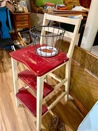 Vintage red & white Chair / Step Stool