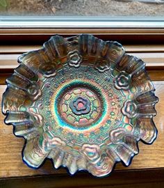 Beautiful Fluted Carnival Glass Bowl 