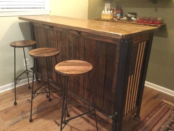 custom made solid iron and Pine Bar $800...stools $40 each