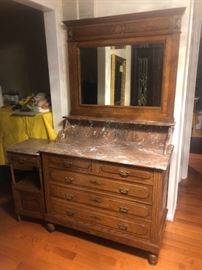 c1920 Belgian Oak Dresser/Mirror with two matching side/end tables.  In wonderful condition!