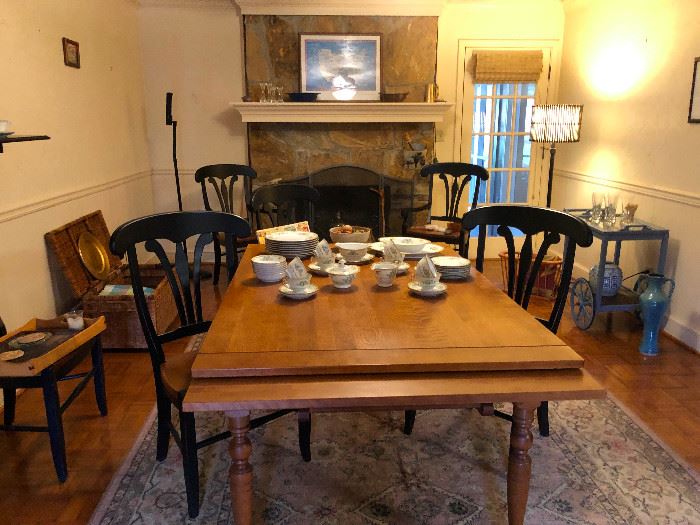 Dining room table with four chairs (but big enough for 6-8 chairs!)