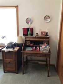 Small Roll Top Desk, Very Nice Wood Filing Cabinet...