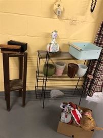 Vintage Plant Stands....Also there's the concrete goose's clothing !