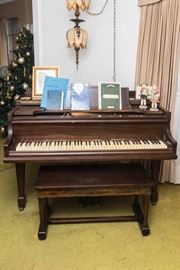 Brambach 1920's Baby Grand Piano:  (38"h x 55"w x 58"d)  $900.00  Piano Bench:  $70.00 (as is)