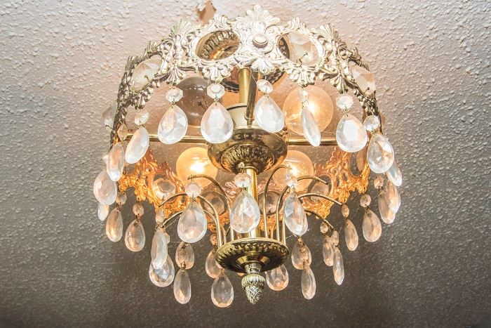 Entrance Gilt and Crystal Light Fixture:  $140.00