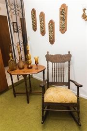 Occasional Table.  (29"h x 18"w x 31" d):  $90.00 (as is)  Gilt Wall Plaques:  $12.00ea.