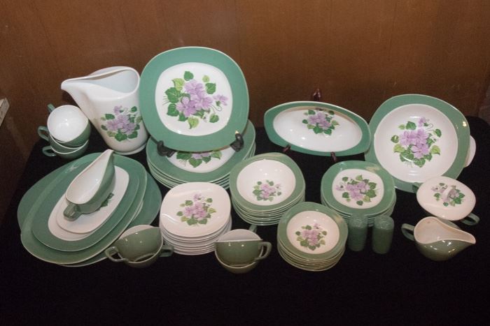 Taylor Smith Taylor Dish Set.  Marsh Violet Pattern.  50 pc. Set:  $300.00.