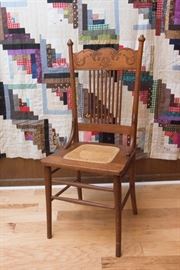 Pressed Back Oak Kitchen Chair.  Circa 1900's w/Cain Original Seat.  (2 available):  $120.00pr.