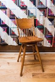 Pressed Back Solid Oak Swivel Bar Stool.  (6 available)  $80.00ea. 5 SOLD