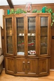 1970's Deco Style China Cabinet.  4 Beveled Glass Doors, 3 Glass Shelves, 4 Bottom Doors.  (6'8"h x 5'3"w x 1'd):  $600.00