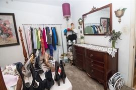 Upholstered Swag Lamp: $18.00. 1940's Plate Glass Mirror. Mahogany Frame w/Gilt Crest. (3'8" across x 2'9" to top of crest): $120.00.