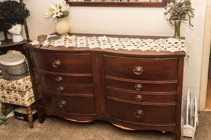 1930's 6 Drawer Chest.  Mahogany Veneer w/Original Pulls (3'9"h x 4'9"w x 1'6"d):  $350.00 (as is)