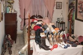 Window Treatment, Pink Chiffon Bedspread, Bed Skirt and Pillows (entire set): $120.00. Antique Four Poster Solid Cherry Bed Standard. Frame, Mattress and Box Springs: $300.00.