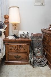 Frosted Gilt Boudior Lamps: $110.00pr. Tapestry Luggage, SOLD Gloves, Area Rugs Available.