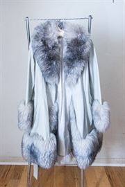 1960 Grey Leather Coat w/Fox Trim:  $160.00.